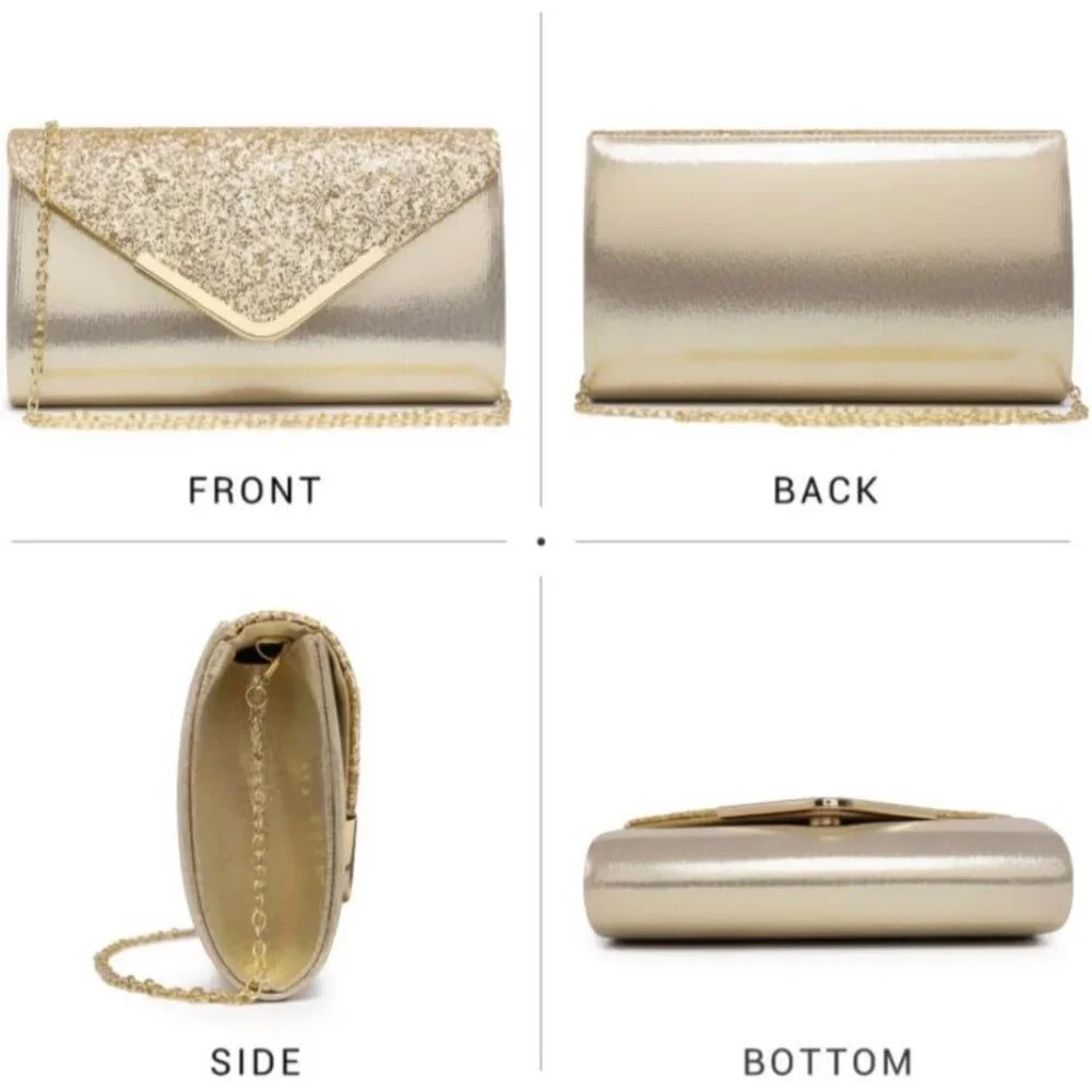 Women Satin Glitter Clutch Evening Bag Small Party Prom Handbag